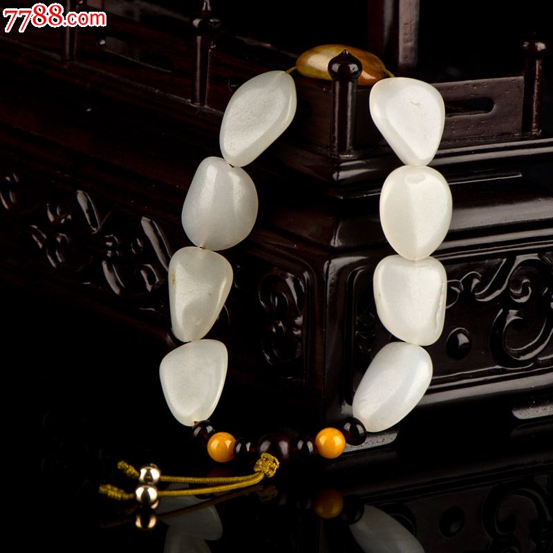 新疆和田玉黄皮白玉籽玉手链_和田玉_御府玉器