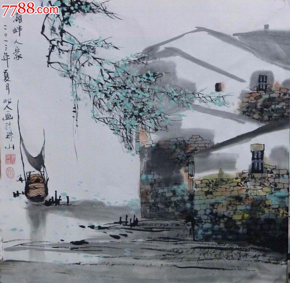 中国画江南水乡《湖畔人家》-山水国画原作--s