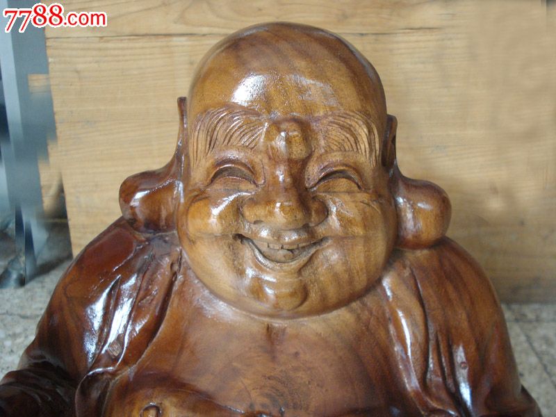 工艺品木雕摆件木雕大肚弥勒佛手捧元宝佛大肚笑佛
