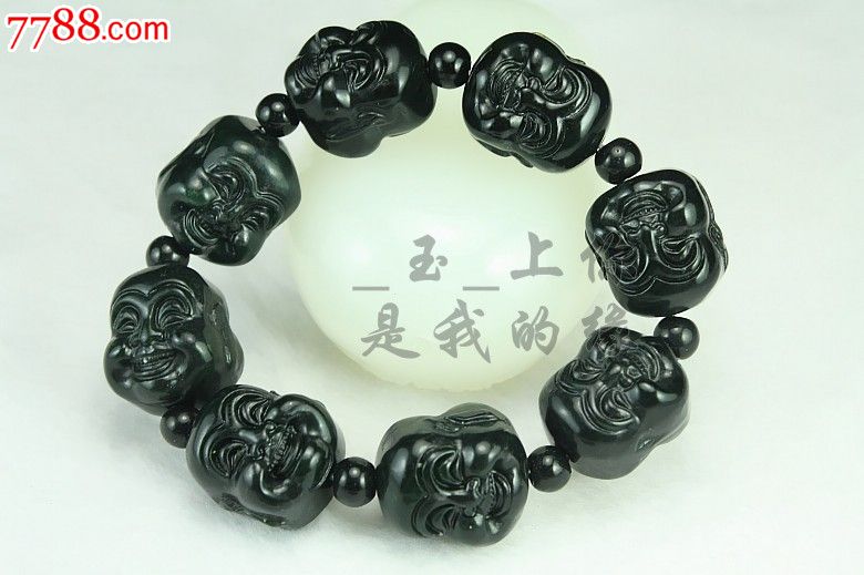 佛头手链墨玉双面工佛珠手串