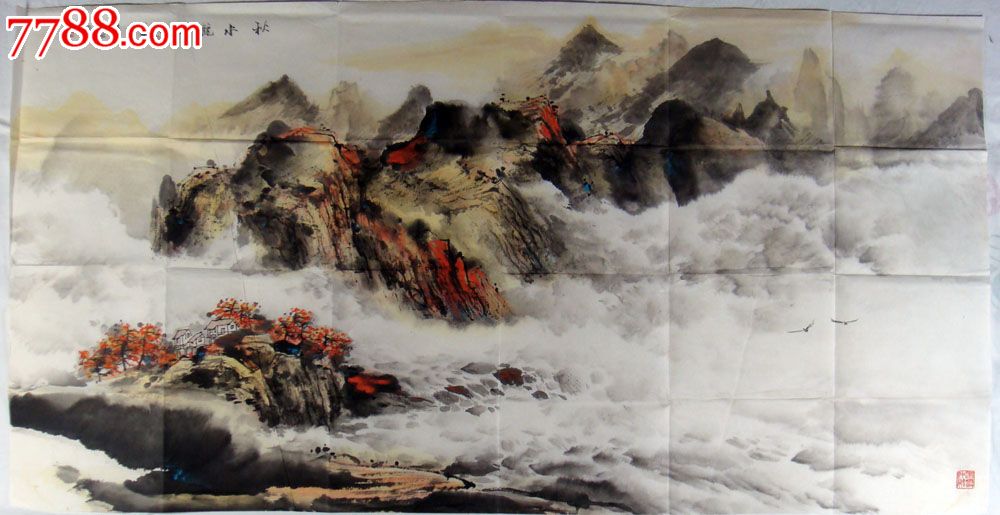梁国荣山水画,山水国画原作,水墨山水原画,21世纪初,其他尺寸,未装裱