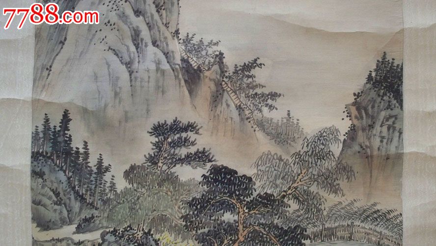 上世纪八十年代“山水绢画”一张(立轴绫装裱,装裱好),山水国画原作,其他山水原画,八十年代(20世纪),其他尺寸,卷轴装裱,绢丝,se18010656,零售,中国收藏热线