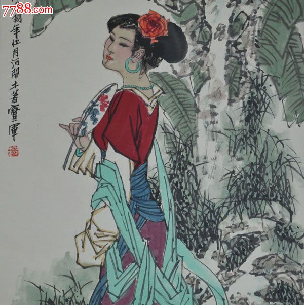 周宝军蕉荫倩影-价格:5000元-se18012530-人物国画原作-零售-中国收藏