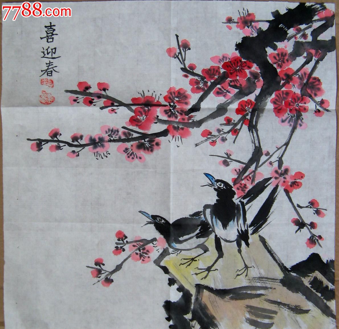 简练清丽的一尺斗方喜上眉梢画《喜迎春》