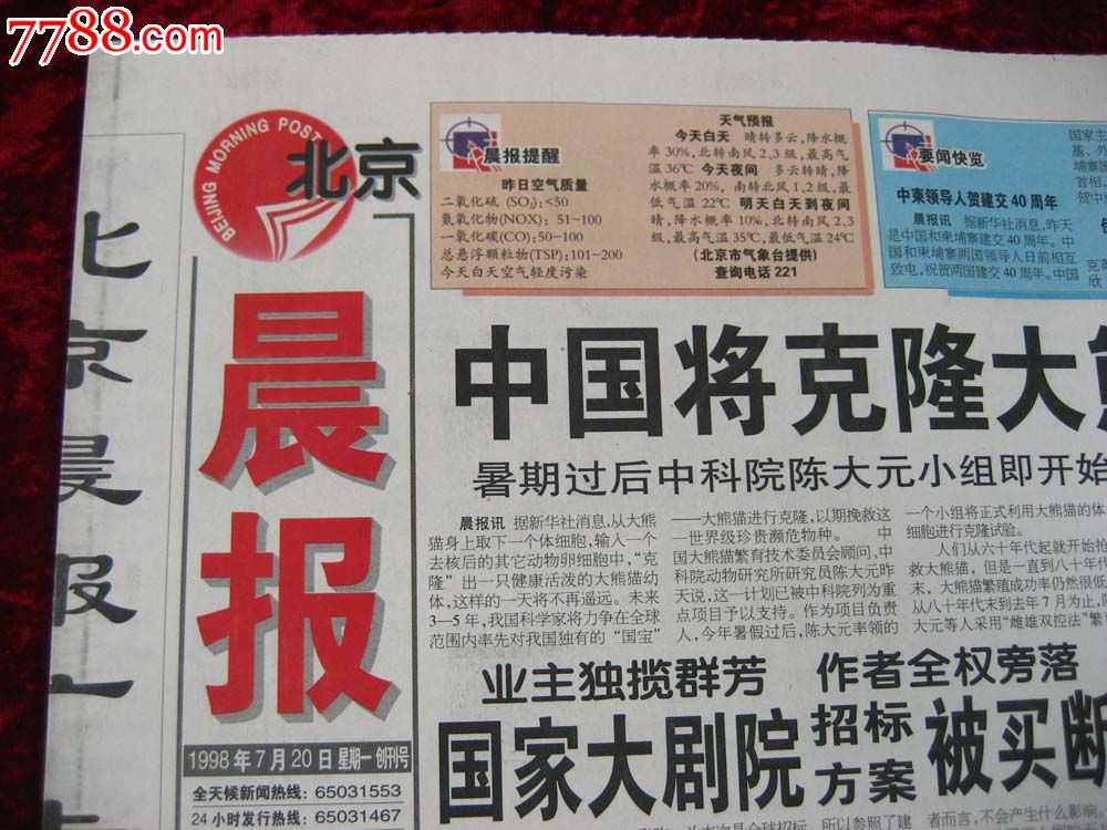 北京晨报创刊号1998年