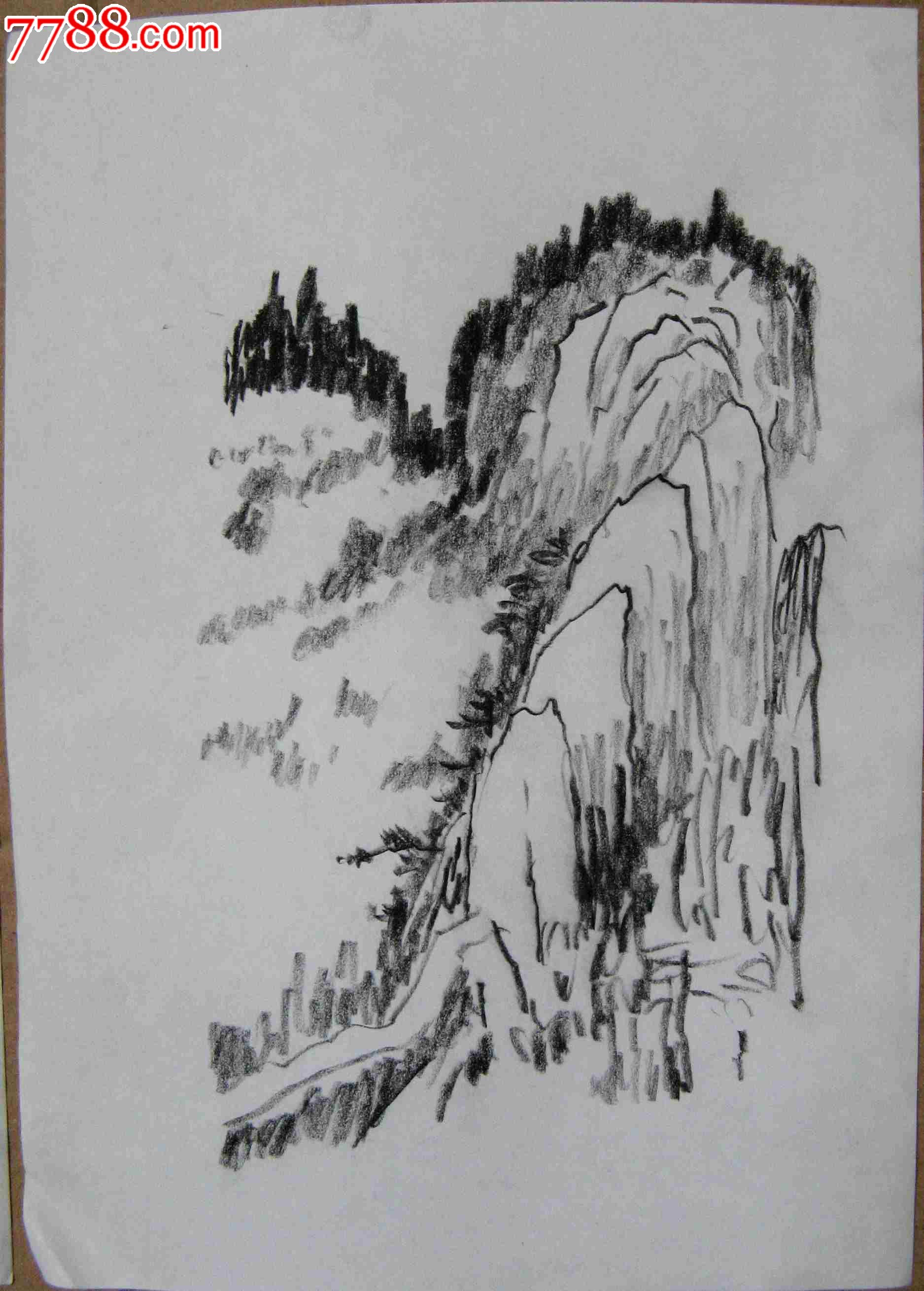 画家素描画稿山水风景画2幅,素描/速写,铅笔画原画,山水,21世纪初,16