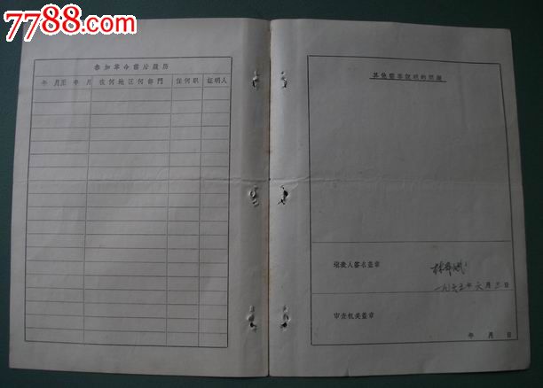 1965年安东市干部履历表-价格:10元-se18639