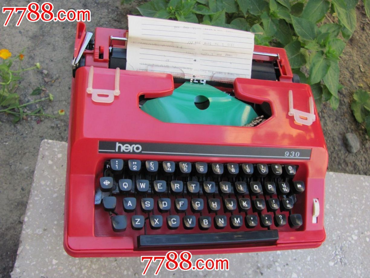 英雄930型全红色外壳老式机械英文打字机带外
