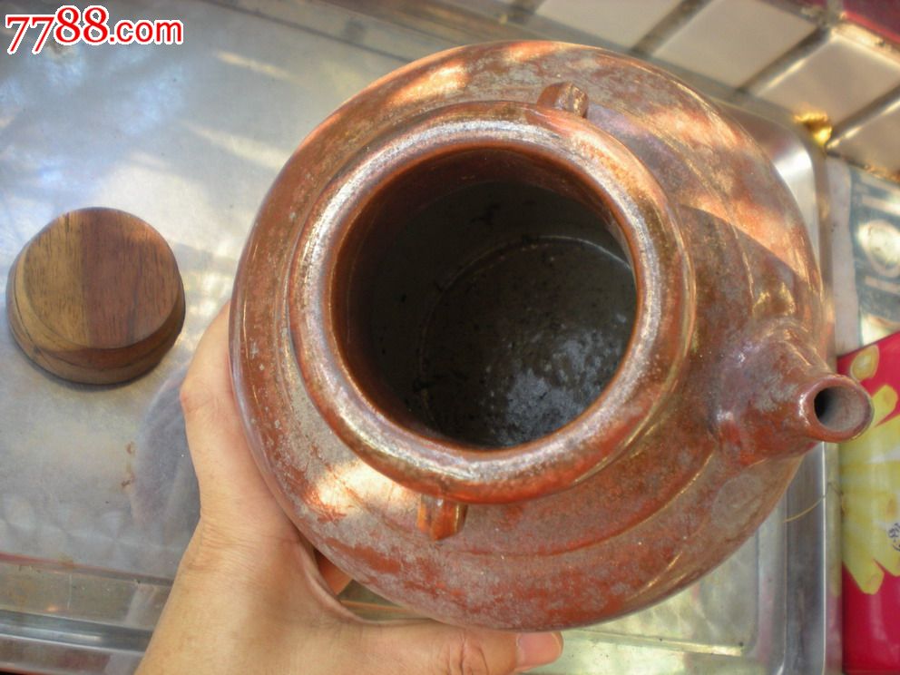 石湾窑酱釉红双耳陶瓷酒罐,酒瓶,年代不详,白酒瓶,陶瓷,生活用品,无