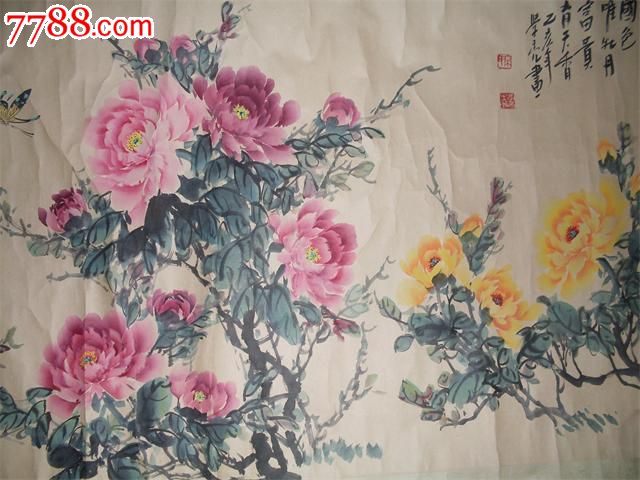 山东著名画家宋学亮【五尺牡丹图】155*78公