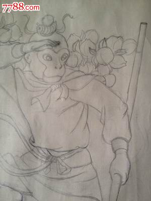 70年代素描【门神】画稿2【孙悟空和二郎神】-se20247005-中国收藏热线