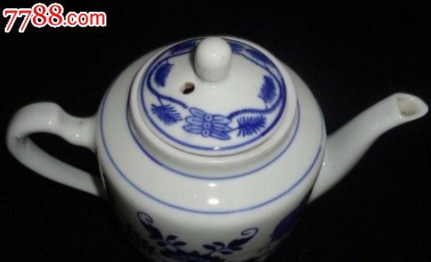 60年代景德镇老厂货柴窑瓷器青花缠枝花卉茶壶茶具