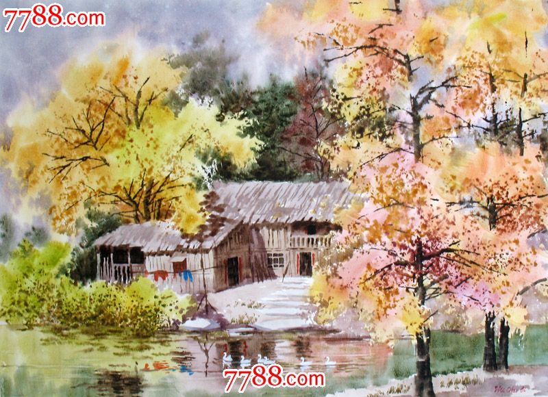 名家作品武朝利水彩画风景画写实秋水人家收藏送礼装饰wzl038-价格:800元-se20761116-水粉\/水彩原画-零售-中国收藏热线