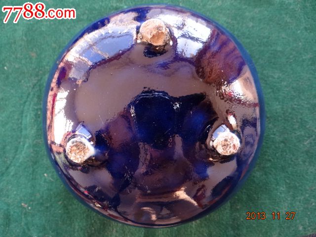 元代蓝釉三足炉_蓝釉瓷_求索阁