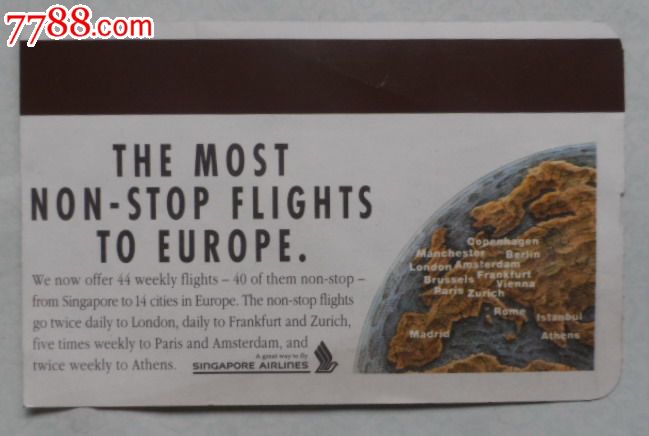 英文国外登机牌,飞机\/航空票,登机卡\/牌,年代不