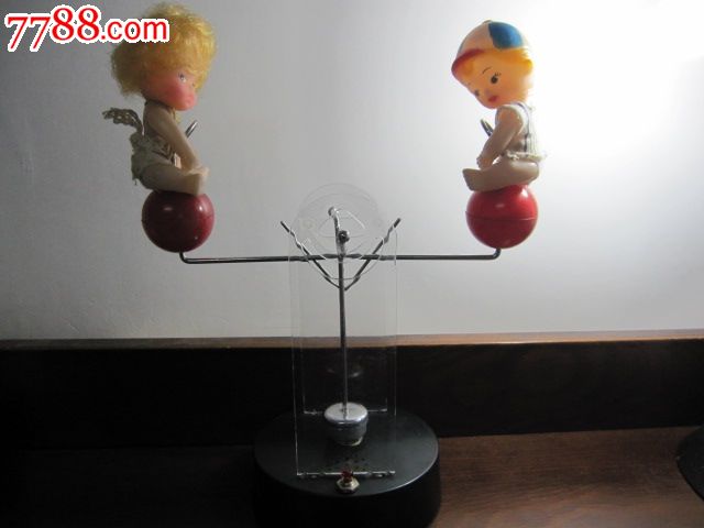 双秋千电磁玩具,原盒,胶皮脸,能玩,收藏佳品。-