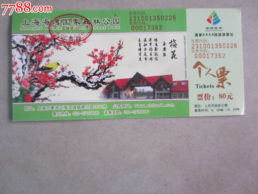 上海海湾国家森林公园(个人票.门票)