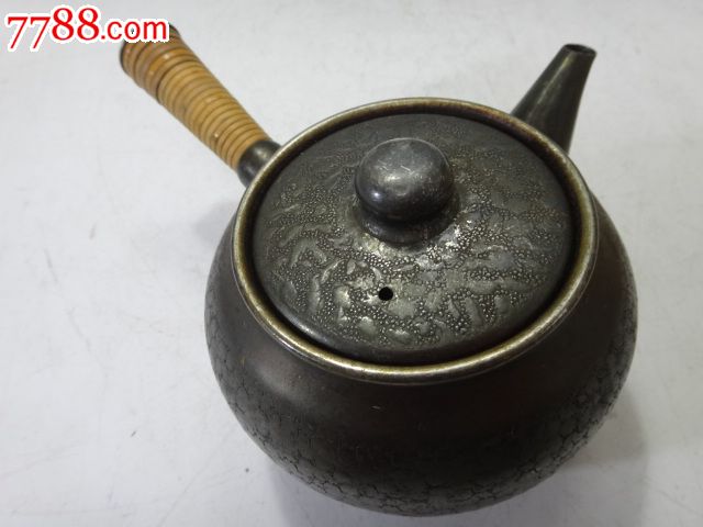 日本昭和时期银川堂铜镀银急须茶壶-价格:210