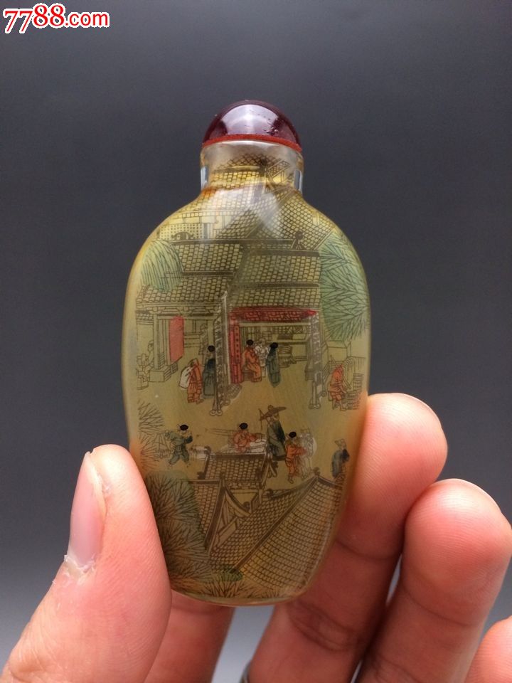 【内壁绘画《清明上河图》琉璃鼻烟壶】工艺难度大,十分漂亮