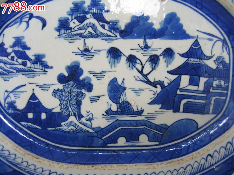 乾隆山水楼台青花绘画方盘-价格:2800元-se22512285-青花瓷-零售-中国