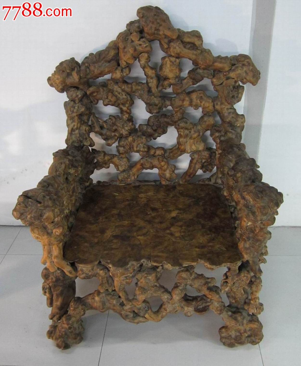 柏木根雕乞丐椅一对-价格:90000元-se226353