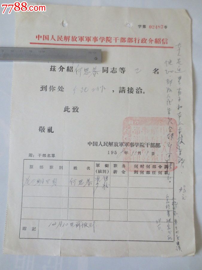 50年代∕军*学院介绍信