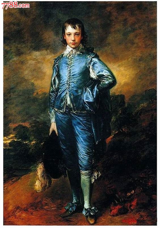 名画欣赏100幅,蓝衣少年庚斯博罗英国1770年