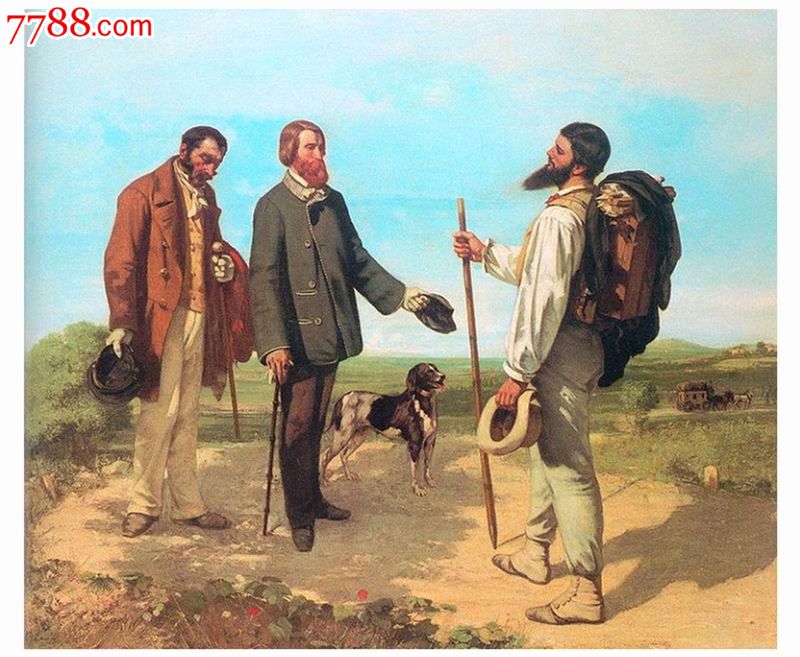 名画欣赏100幅,路遇库尔贝布面油画1854年12