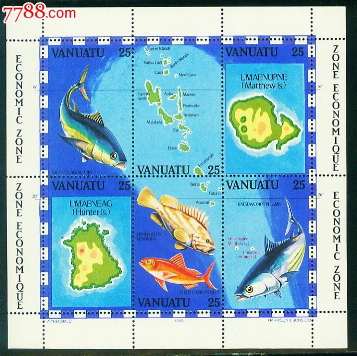 瓦努阿图海洋经济区(地图及渔业资源)小全张新