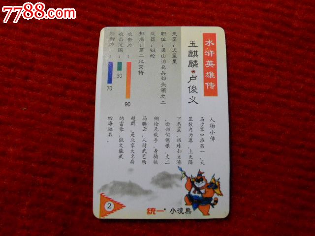 统一小浣熊食品卡----水浒英雄传(玉麒麟--卢俊义)
