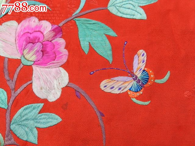 花鸟红底坎肩绣片1410】山西晋工老刺绣老绣