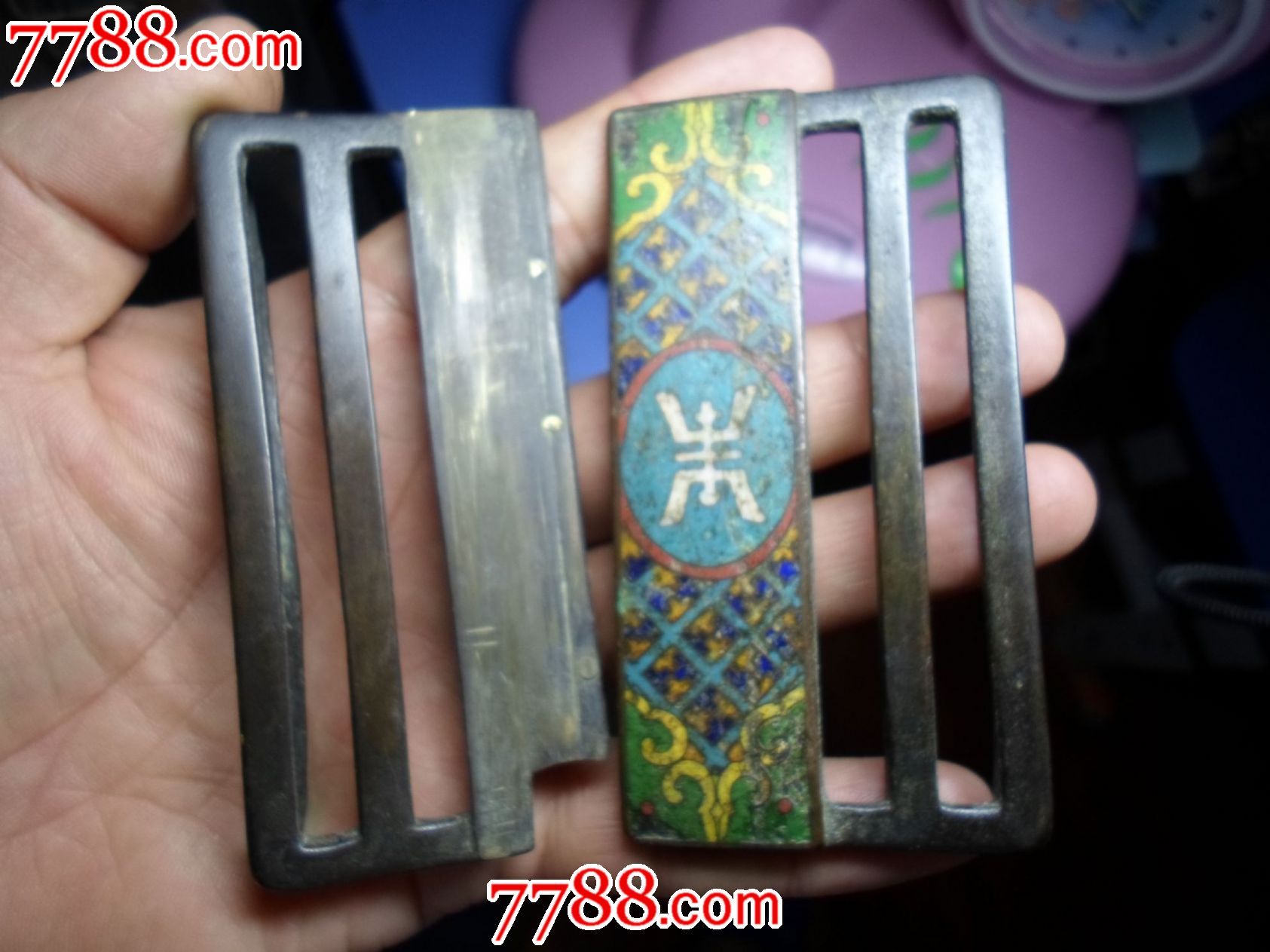 清代铜胎掐丝珐琅腰带扣