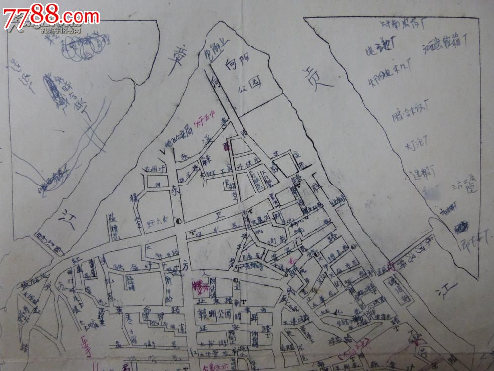 文革70年江西赣州城街区地图(手绘原稿,少见,8开,品以图为准)