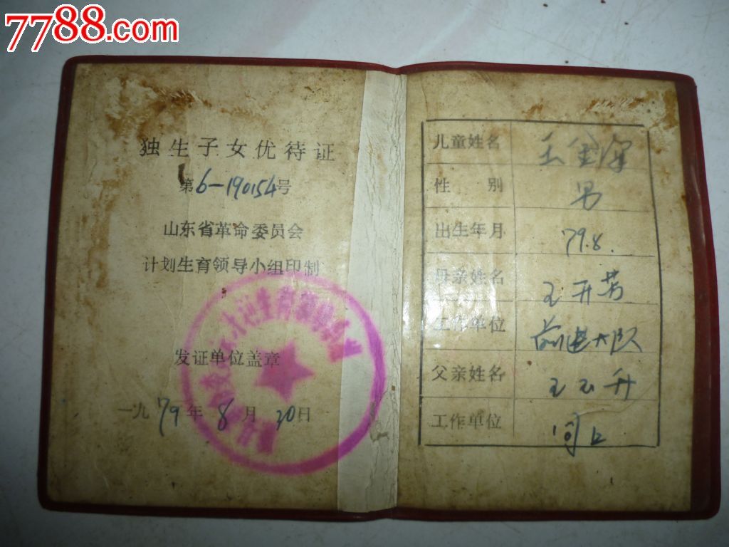 <em>独生子女证</em>,护照/身份证明,其他个人身份证明,八