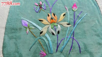 【一对兰花绿底枕头绣片1647】山西晋南老刺