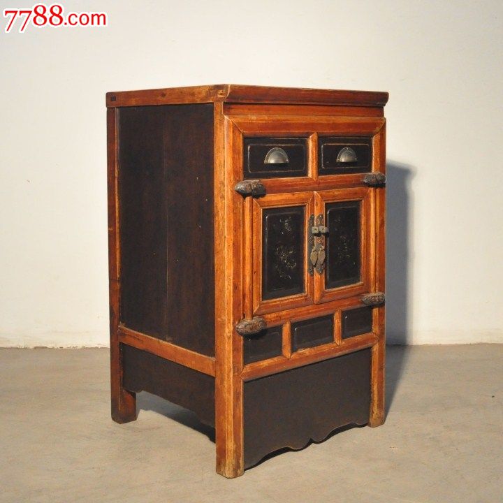 明清中式/古董收藏/老实木床头小柜子旧边角收纳灯柜