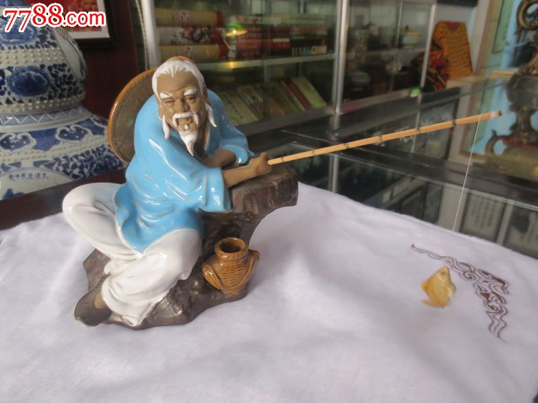 姜子牙钓鱼,青白瓷\/影青瓷,九十年代(20世纪),人物塑像,景德镇窑,se24284544,零售,木中木艺玩
