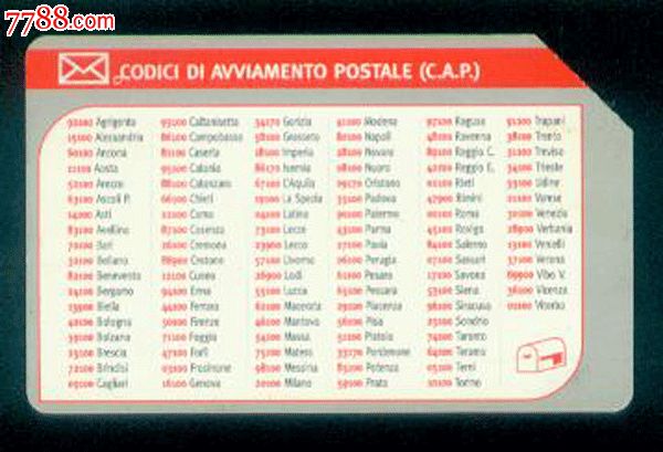 意大利发行邮政编码乌梅特电话卡-价格:1元-se