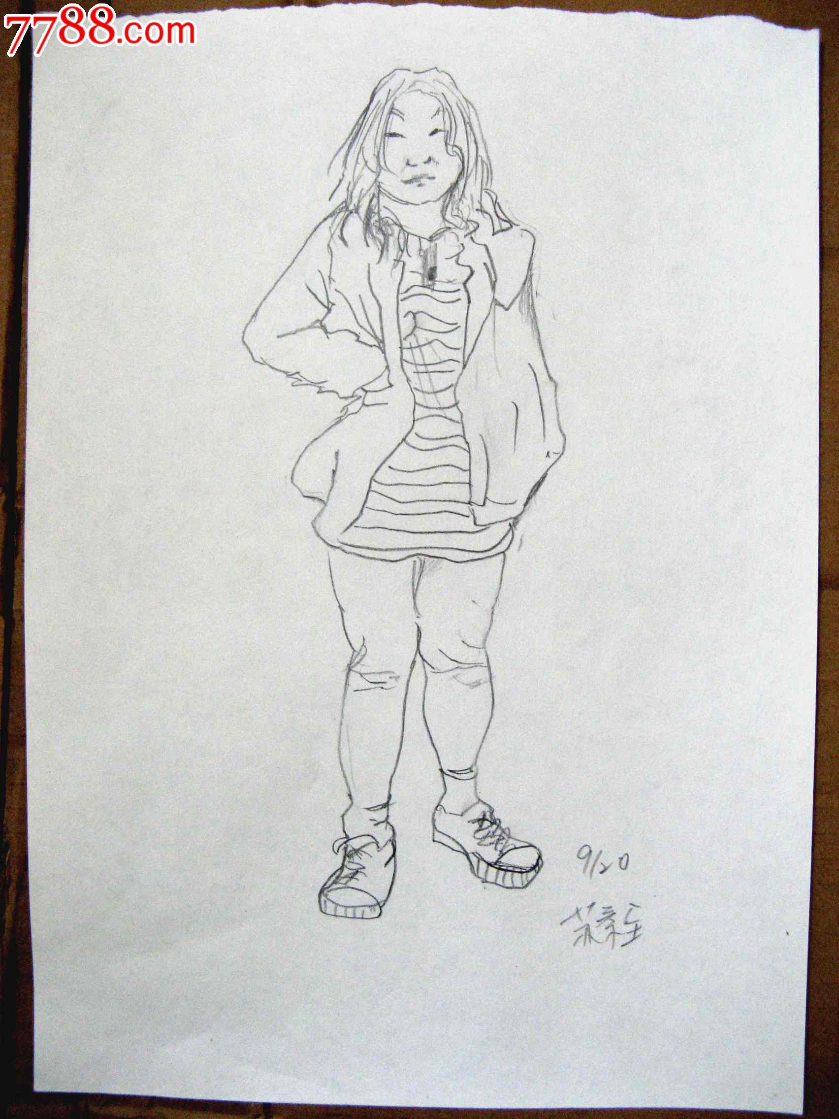 素描人物画2幅:穿夹克的女生
