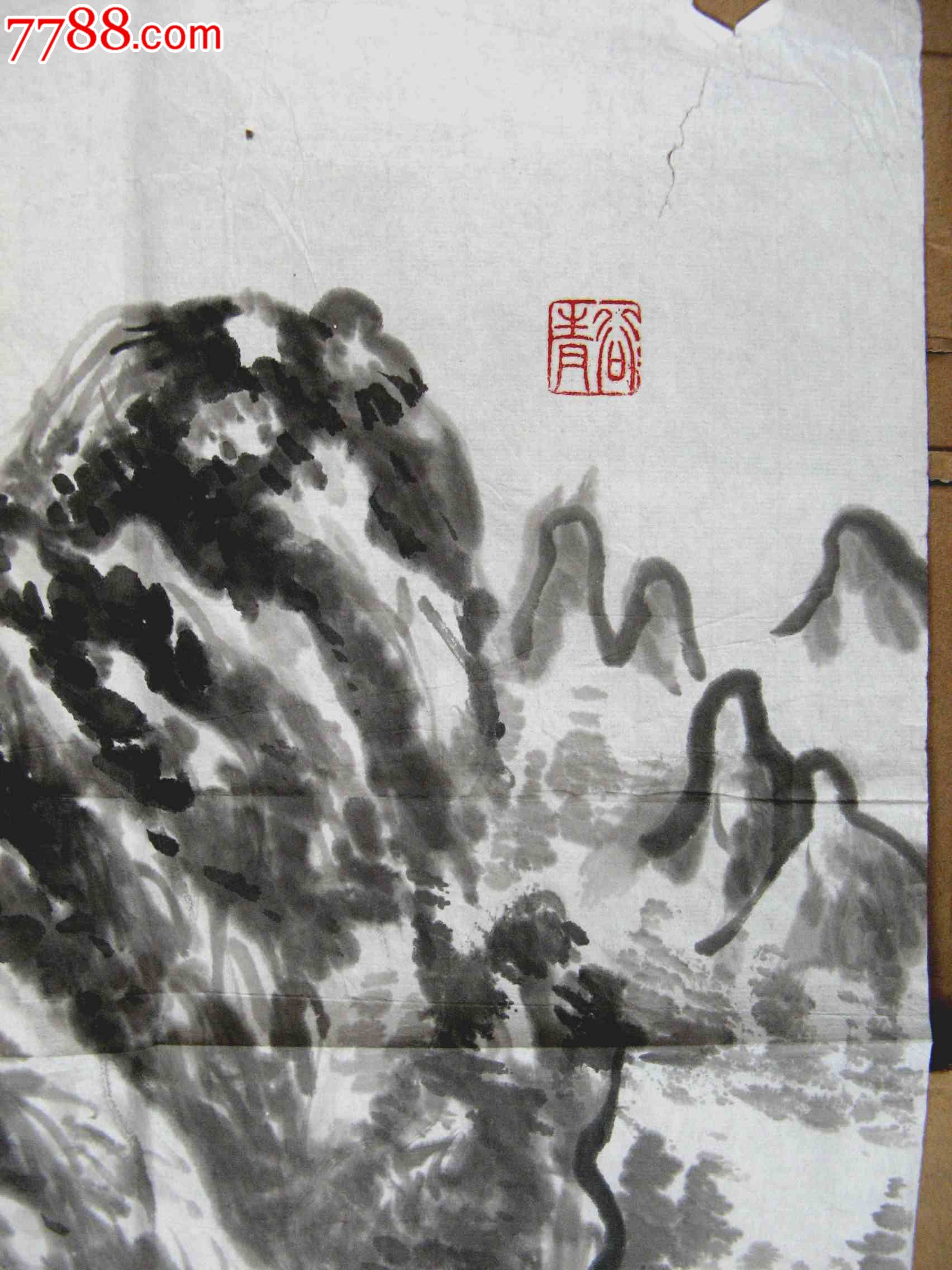 二尺条幅水墨山水画:溪谷青黛