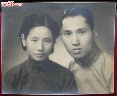 大幅民国情侣美女结婚照【尺寸24.4*19.3厘米