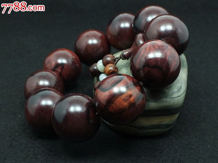 【长养斋】极品紫油梨沉水老料海南黄花梨2.5cm豪珠Ⅱ龙筋手串