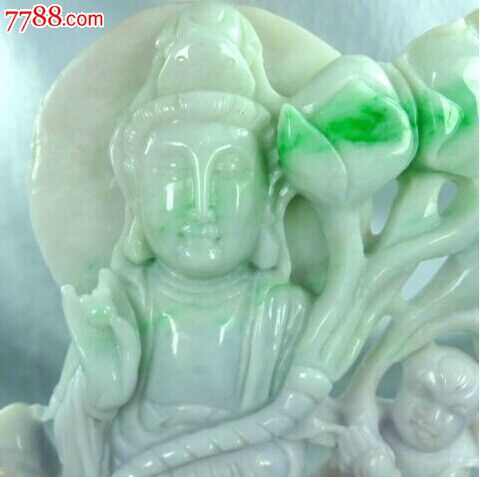 缅甸A货翡翠摆件南海观世音菩萨<em>善财童子</em>和小