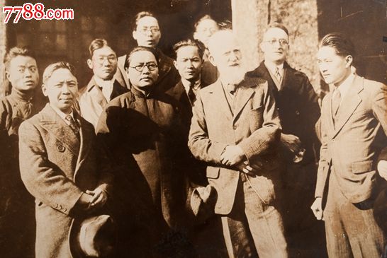 民国1933年英国作家萧伯纳访问中国文人合影原版老照片大张