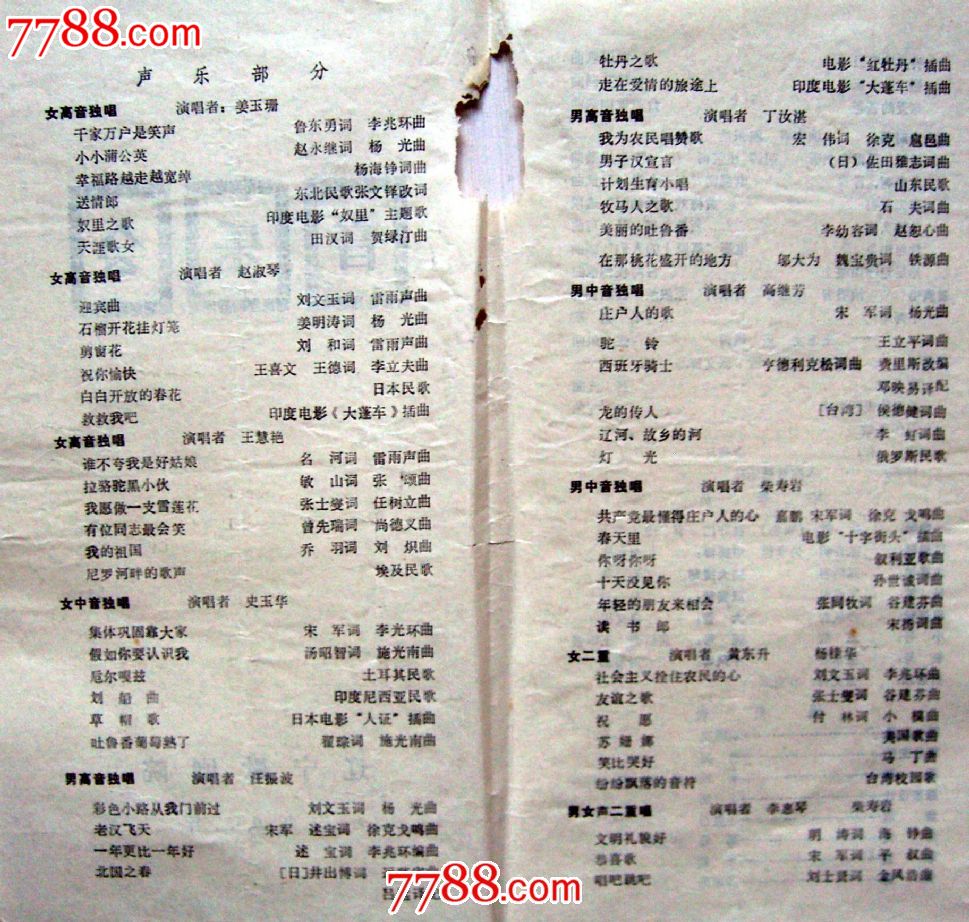 辽宁歌剧院-音乐会1982年来盘锦演出_价格元_第2张_7788收藏__中国