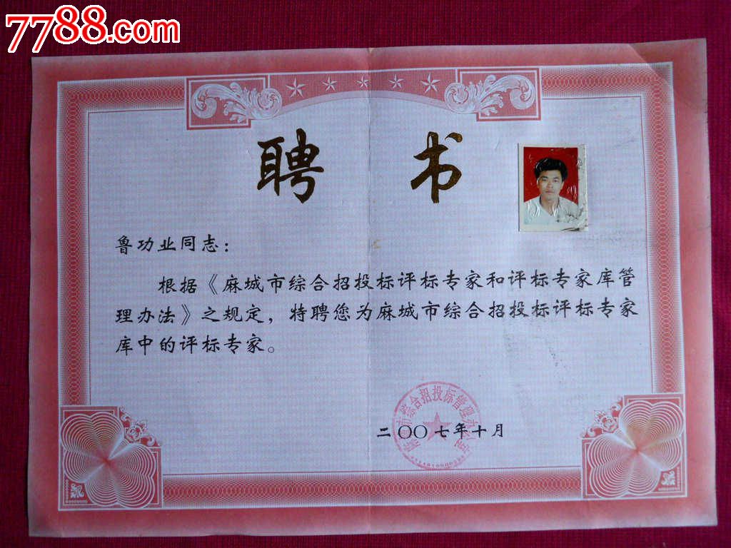 评标专家聘书_驾驶\/经营证件_邾城拾得斋