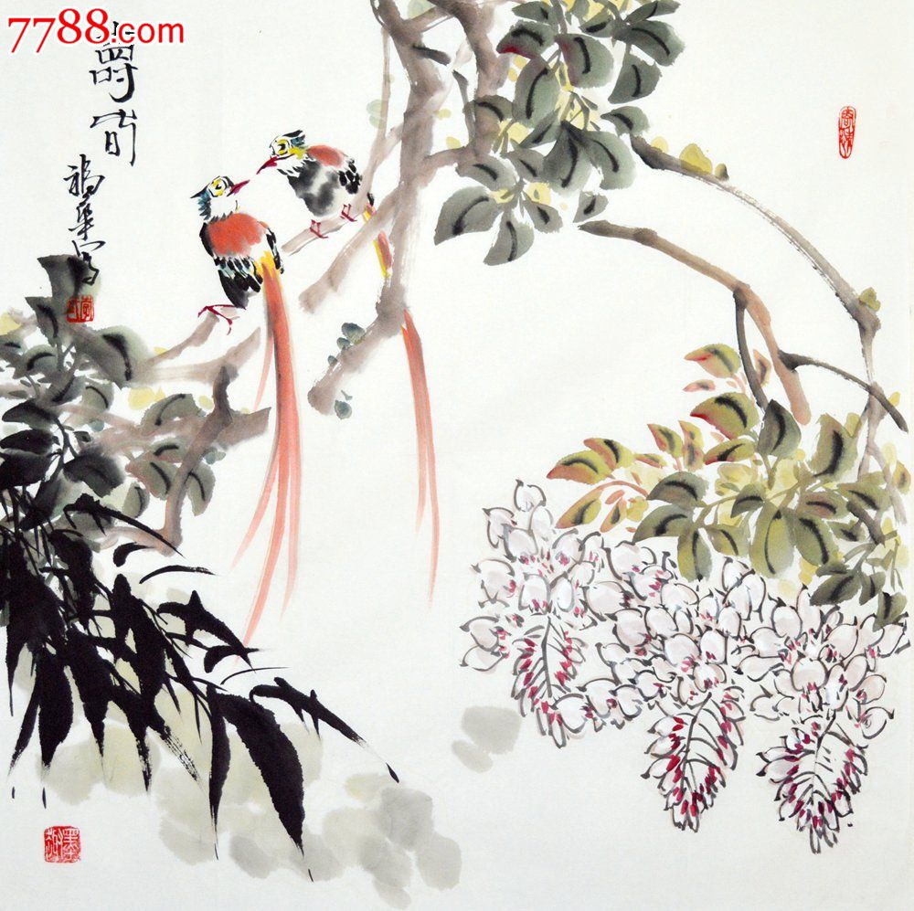 李福华四尺斗花鸟画作品《绶带鸟》-花鸟国画原作--se