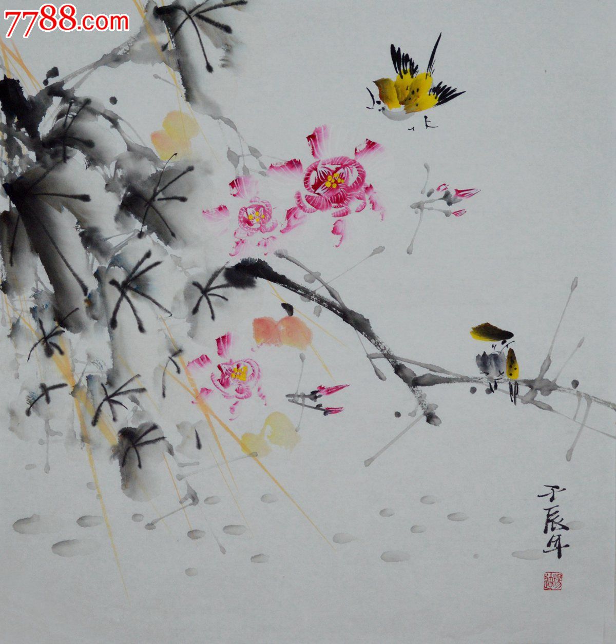 三尺斗方写意花鸟画小品hn0529