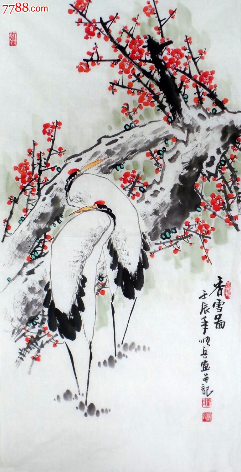 刘顺兵三尺整张花鸟国画仙鹤香雪图gh00405