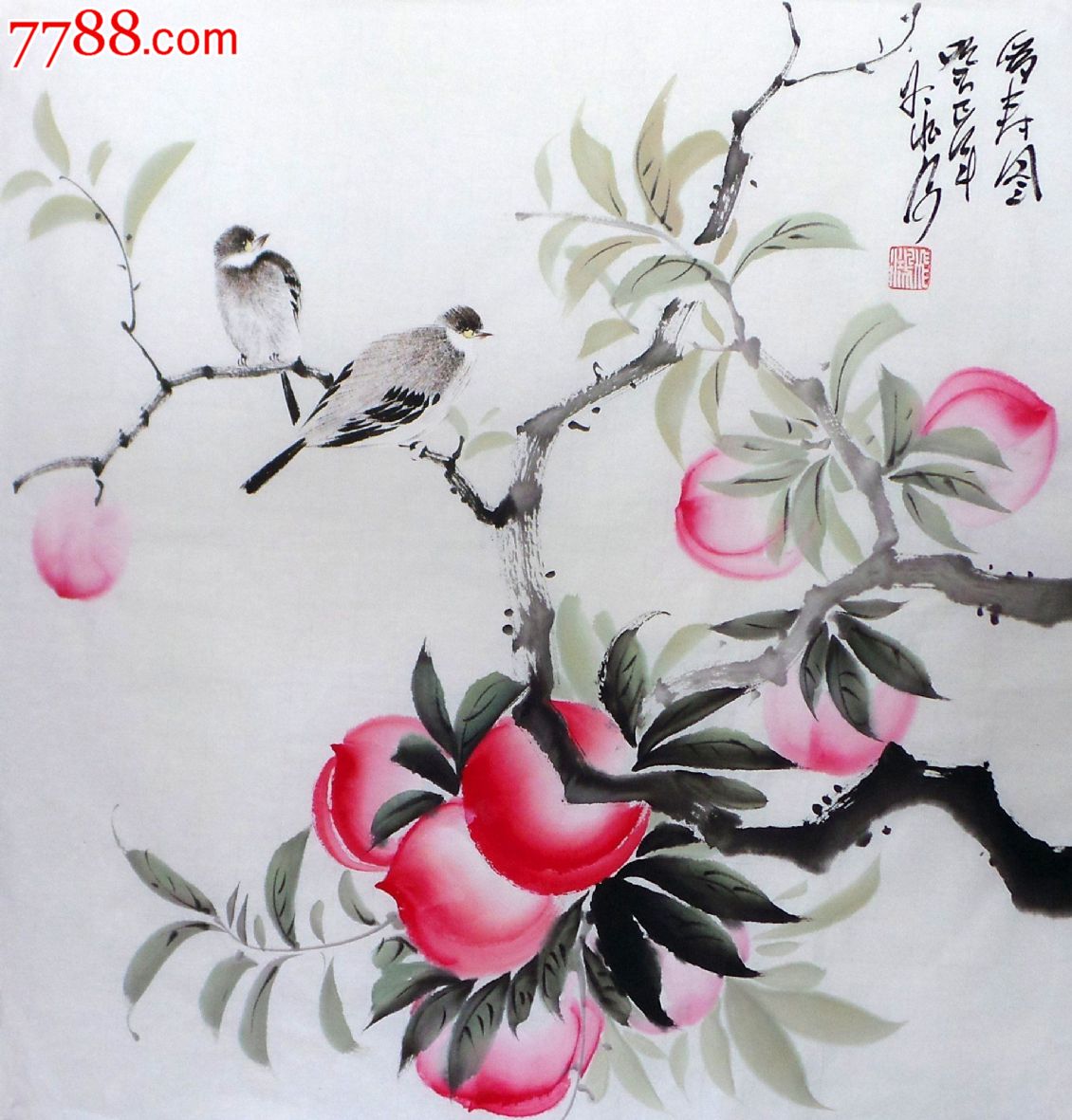 三尺斗方花鸟画多寿图裱轴gh00371-se19966